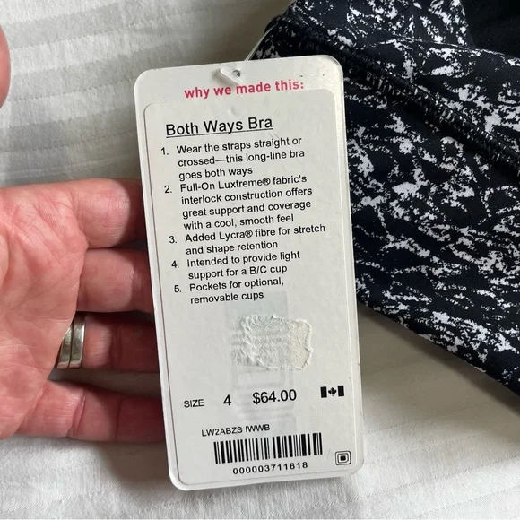 NWT Lululemon Both Ways Bra Iced Wave White Black size 4 - Picture 12 of 14